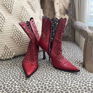 Angela Falconi Red Pointed Boots